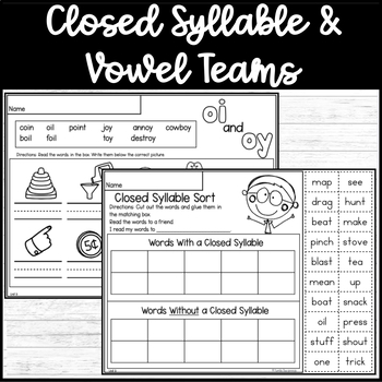 First Grade Phonics - Unit 9 Closed syllables and Vowel Teams | TpT