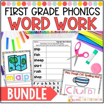 Preview of First Grade Phonics Word Work Activity and Worksheets GROWING Bundle