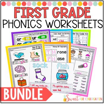 Preview of First Grade Phonics Worksheets for the Year Bundle | No Prep Word Work Activity