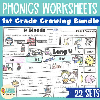 Preview of 1st Grade Cut and Paste Phonics Curriculum and Review Packet Morning Work