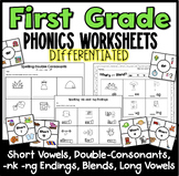 First Grade Phonics Worksheets- CVC Floss Rule nk ng Endings 