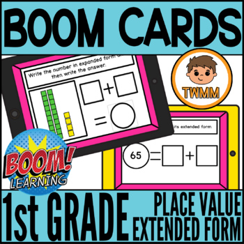 Preview of First Grade Place Value Math l 2-Digit Extended Form l BOOM CARDS