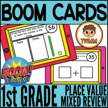 Preview of First Grade Place Value Math l 2-Digit Mixed Review l BOOM CARDS