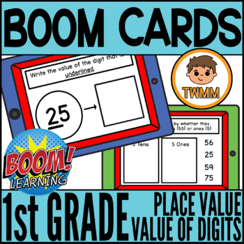 Preview of First Grade Place Value Math l 2-Digit Value of Digits l BOOM CARDS