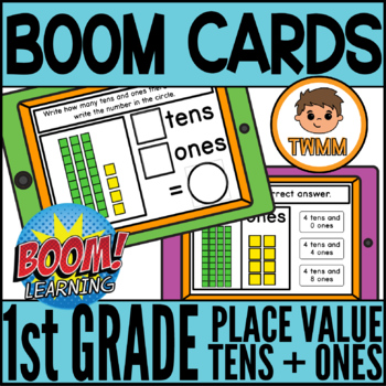 Preview of First Grade Place Value Math l Base 10 Tens and Ones l BOOM CARDS