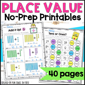 Preview of First Grade Place Value NO PREP Worksheets - Tens and Ones 