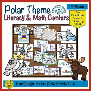 Preview of First Grade Polar Themed Literacy & Math Centers & Activities