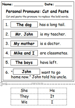 First Grade Pronouns No Prep Printables by Fiona Abby | TpT