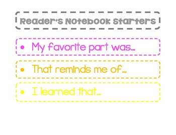 Preview of First Grade Reader's Notebook Starters