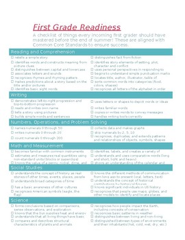 First Grade Readiness Checklist by Heather Culbertson | TpT