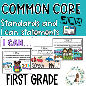 Preview of First Grade Reading Common Core Standards and I Can Statements! With Pics