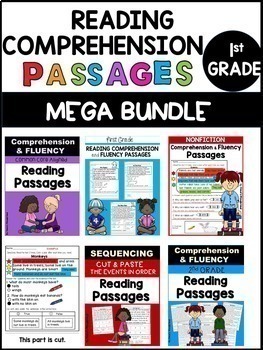 Preview of BUNDLE 1st Grade Reading Comprehension Passages with Questions Print and Digital