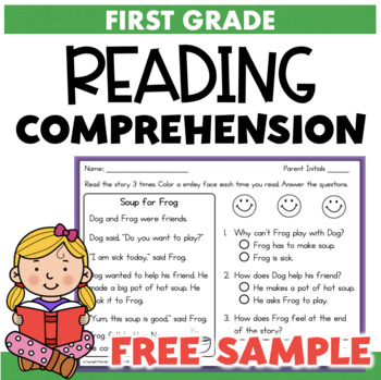 Preview of Reading Comprehension Grade 1 Decodable Short Story With Questions  FREE