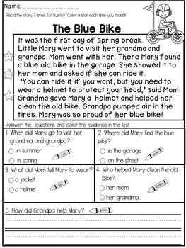 First Grade Reading Comprehension Passages and Questions ...