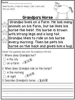 first grade reading comprehension passages and questions by danas