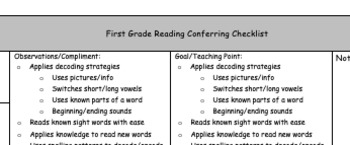 Preview of First Grade Reading Conference Checklist