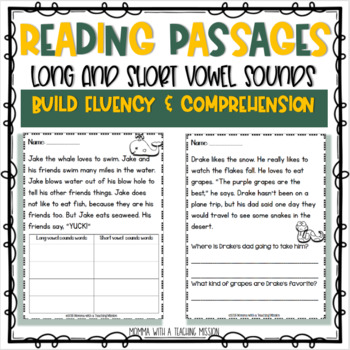 Preview of Reading Comprehension Passages - Identifying Long and Short Vowel Words