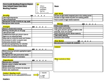 Preview of First Grade Reading Progress Report