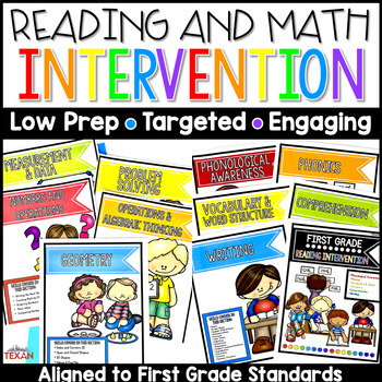 Preview of 1st Grade Reading and Math Intervention Binder - No Prep BUNDLE