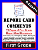 First Grade Report Card Comments (Editable)