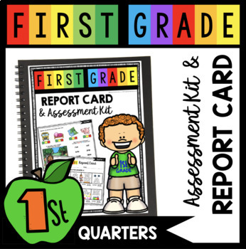 Preview of First Grade Report Card and Assessment kit - assessing students binder and data
