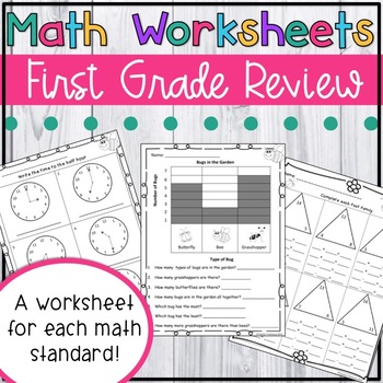Preview of First Grade Review Math Worksheets - Spring Common Core Math Worksheets