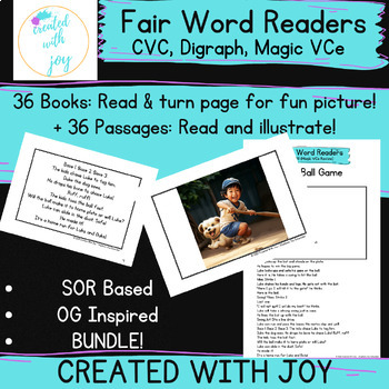 Preview of First Grade Science of Reading Decodables: CVC, Digraph, VCe Fair Words 35-62