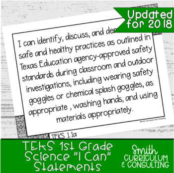 Preview of First Grade Science TEKS "I Can" Statements | Objective Posters