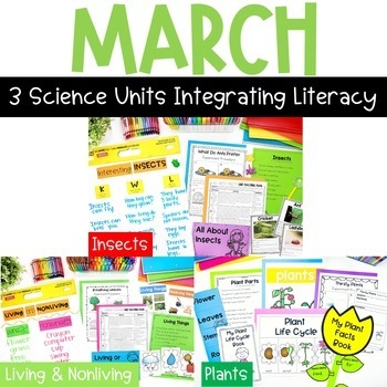 Preview of 1st Grade Science for March BUNDLE: Insects, Living and Nonliving, Plants