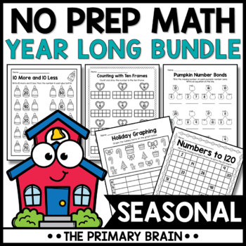 Preview of First Grade Seasonal and Holiday Math Worksheets | NO PREP Activities for 1st