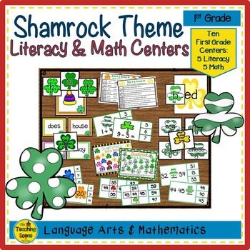 Preview of First Grade Shamrock Themed Literacy & Math Centers & Activities