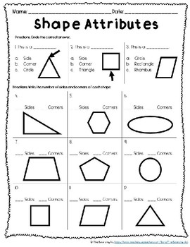 shape attributes worksheet first grade