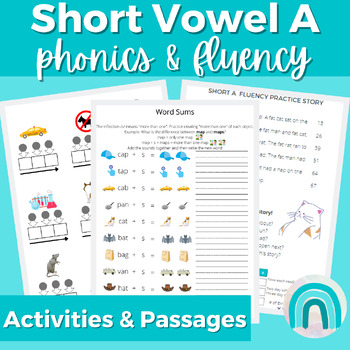 Preview of First Grade Short A CVC Word Phonics Worksheets Fluency Reading Passages