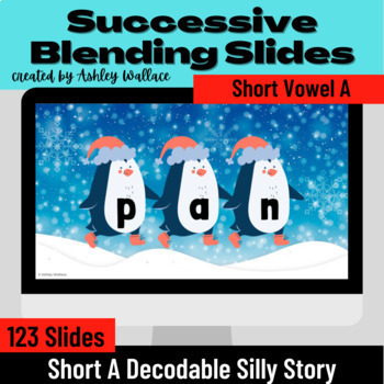 Preview of First Grade Short A Vowel CVC Successive Blending Google Slides Winter