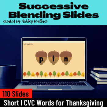 Preview of First Grade Short I Vowel CVC Successive Blending Google Slides Thanksgiving