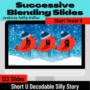 Preview of First Grade Short U Vowel CVC Successive Blending Google Slides Winter