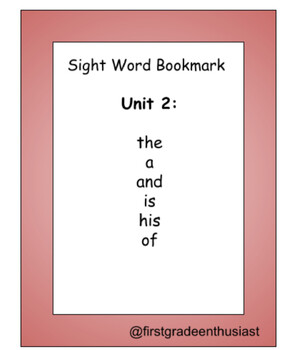 Preview of First Grade Sight Word Bookmarks (By Units)