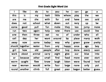 Preview of First Grade Sight Word List