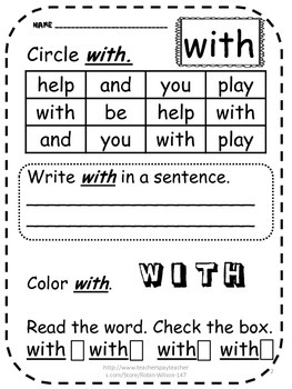 First Grade Sight Word Practice Free by Robin Wilson First Grade Love