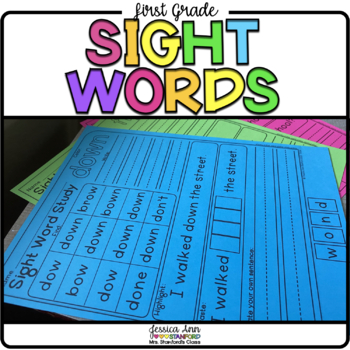 Preview of First Grade Sight Word Practice Worksheet Bundle - Color Write Cut Paste