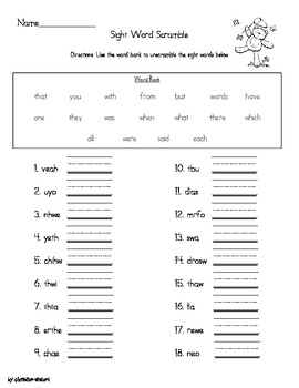 First Grade Sight Word Scramble by Christine Statzel | TpT