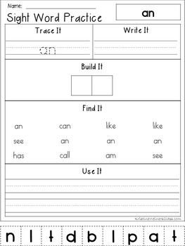 First Grade Sight Word Work {Trace It, Write It, Build It, Find It, Use It}