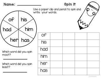 1st grade sight word activities