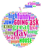 First Grade Sight Words (Apple Shaped Word Cloud Image)
