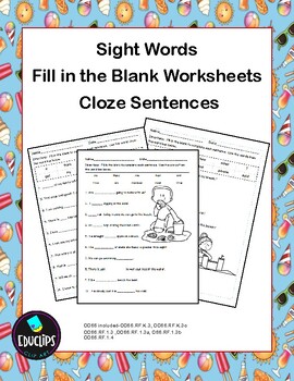 Preview of First Grade Sight Words - Cloze Sentences Worksheets-Beach Theme