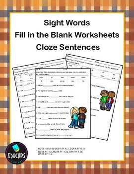 Preview of First Grade Sight Words - Cloze Sentences Worksheets-Fun School Theme