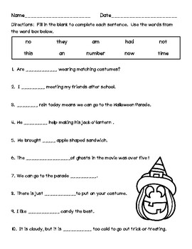 First Grade Sight Words - Cloze Sentences Worksheets-Halloween | TPT