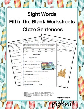 Preview of First Grade Sight Words - Fill in the Blank Cloze Sentences Word Bank Worksheets