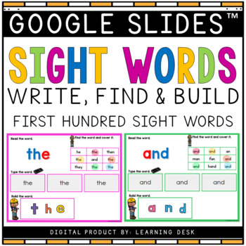 Preview of Kindergarten First Grade Fry's First 100 Sight Words Google Slides