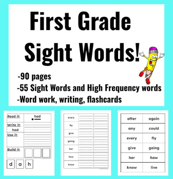 Preview of First Grade Sight Word High Frequency activities worksheets practice pages 1st